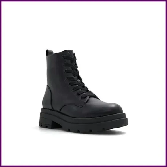 Chunky Combat Boots Vegan Lug Sole Round Toe Zipper Closure